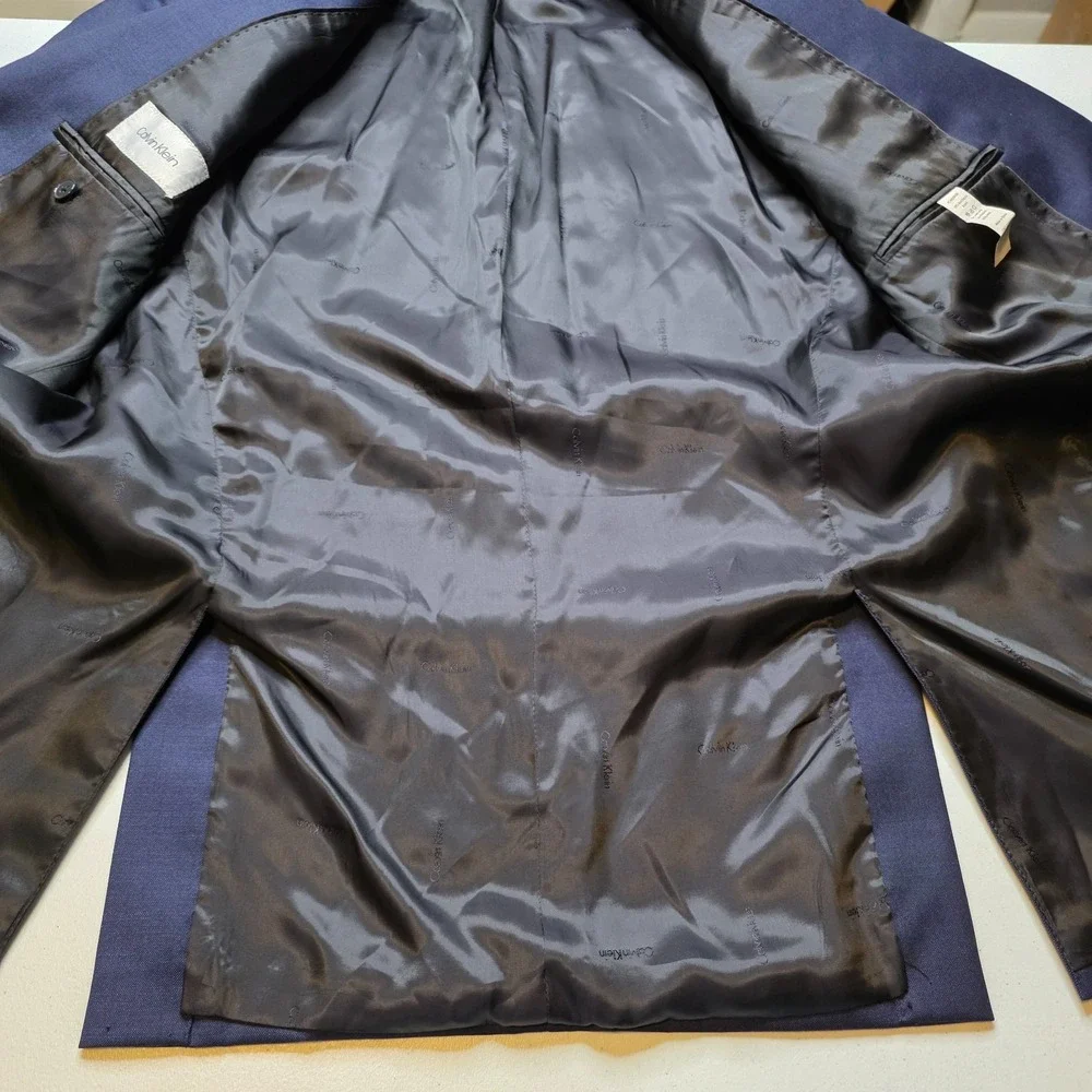 Calvin Klein Blazer Mens 42L Blue Wool Natural Stretch Sports Coat Jacket 2 B‎